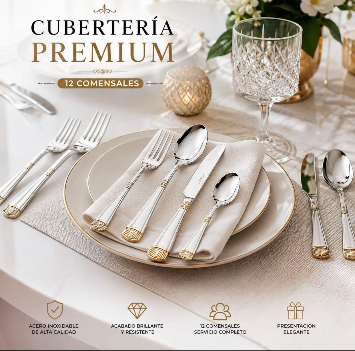 Cubertería Premium de 12 Comensales
