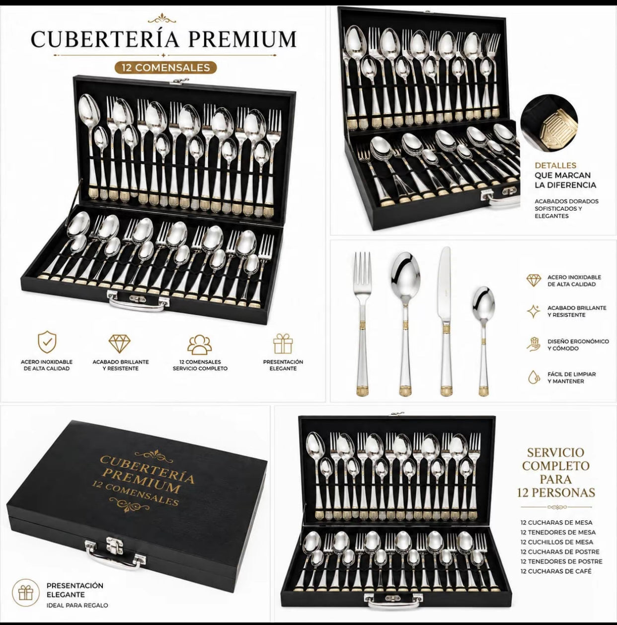 Cubertería Premium de 12 Comensales